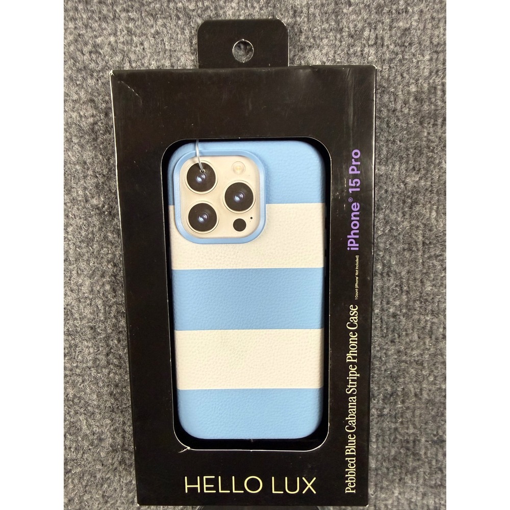 Hello Lux Pebbled Blue Cabana Stripe MagSafe Case for iPhone 15 Pro New in Box